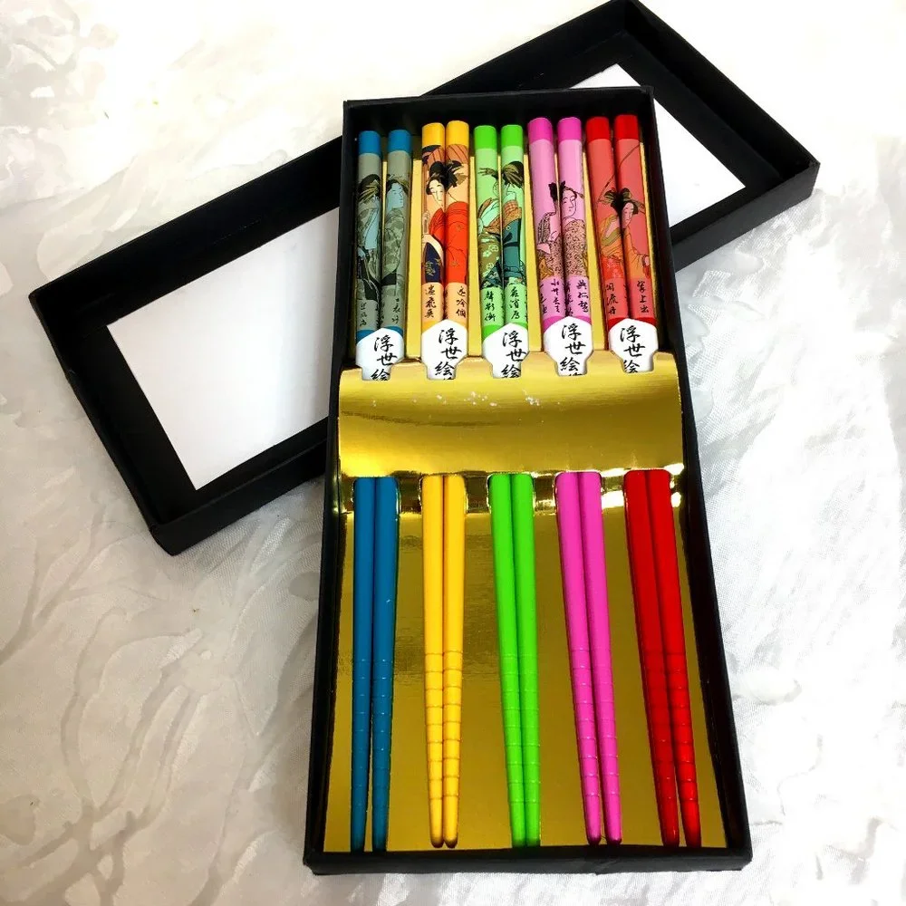 * Chopsticks ( Hashi ) Heart of Japan 5 Pair Colorful Japanese Geisha  NWT NIB